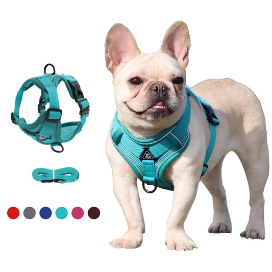 Dog Harness with 1.5m Traction Leash Set No Pull Dog Vest Strap Adjustable Reflective Breathable Harness for Dogs Puppy and Cats