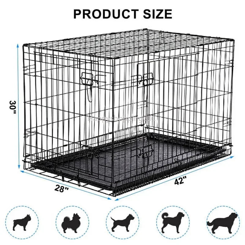 SUGIFT 42 inch Dog Crate, Two Door Provalue Wire Dog Crate, Black