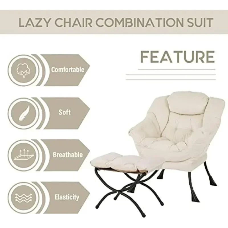 Modern Lazy Chair with Ottoman, Accent Contemporary Lounge Single Leisure Upholstered Sofa Set