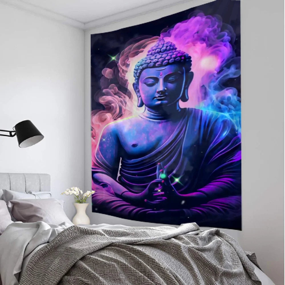 Religious Buddha Lotus tapestry wall hanging psychedelic wall art decoration Buddha statue sculpture living room home decoration