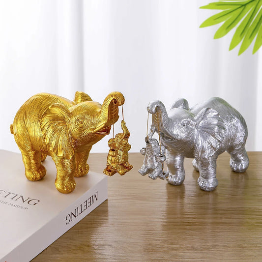 Gold/Silver Animal Elephant Sculpture Brings Good Luck Cute Elephant Figurines Swing Elephant Decor for Home Living Room Decor