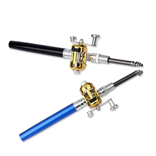 20cm Portable Pocket Telescopic Mini Fishing Pole Pen Shape Folded Fishing Rod with Reel Wheel Portable Mini Fishing Rod