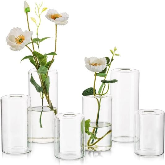 Small Glass Bud Vases for Centerpieces – 6pcs Clear Blown Single Flower Vases Bulk Home Decoration Wedding Table Decoration Vase