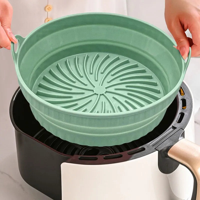 Foldable Air Fryer Silicone Basket Airfryer Oven Baking Tray Silicone Mold Pizza Fried Chicken Basket Reusable Pan Accessories