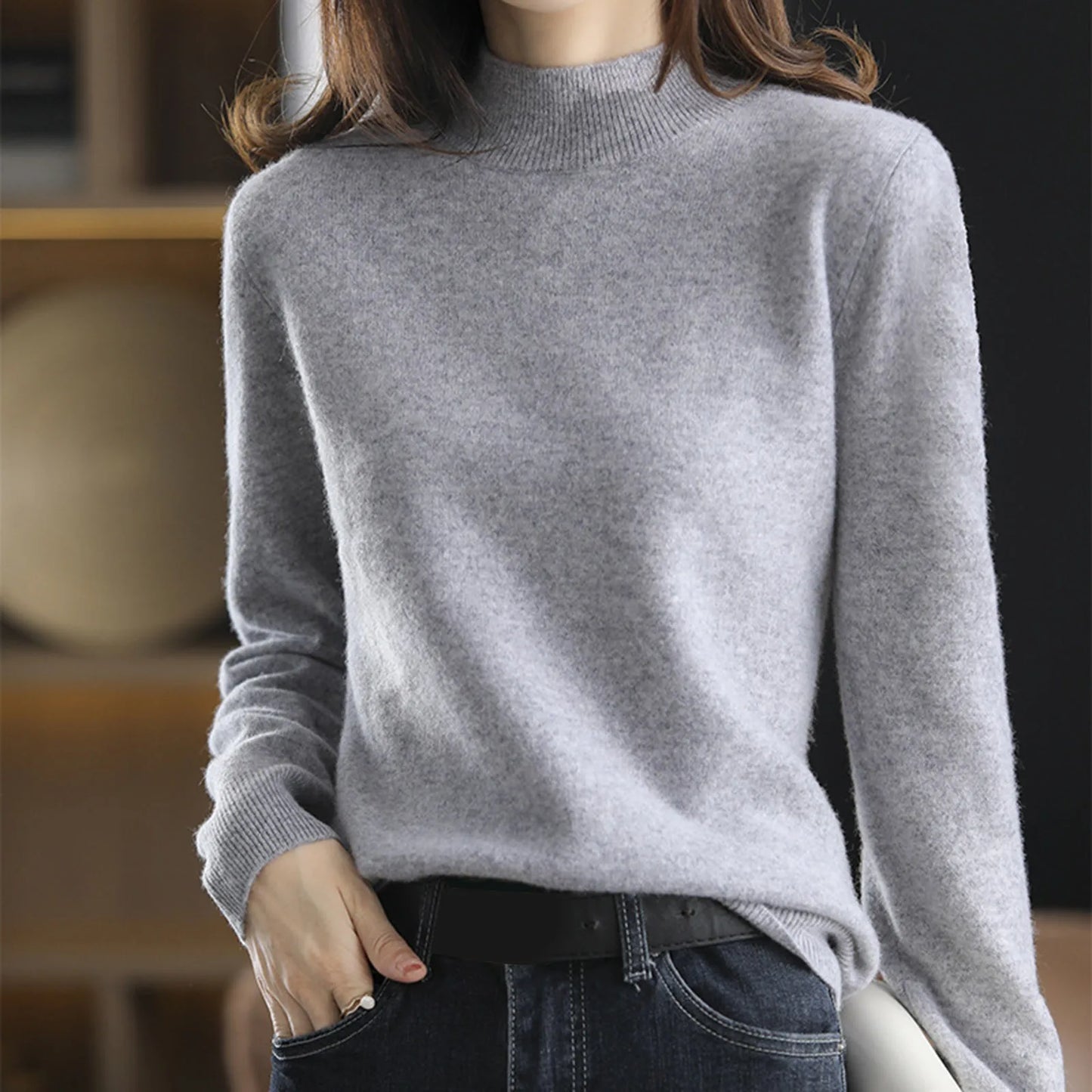 Women's luxury New knit Sweater half high neck Autumn And Winter Pullovers Knitwear Elegant Solid Sweaters women's golf wear