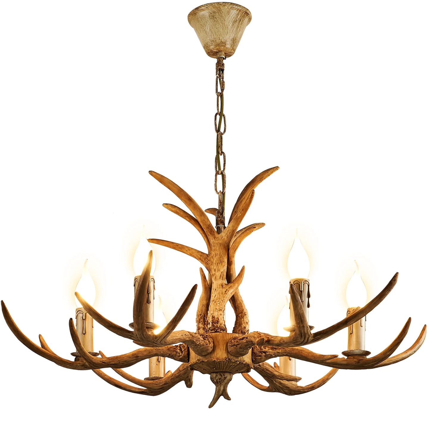 Antler Chandelier Hanging Light Resin 6-Light Candle Lamp Home Decor For Living Room Lobby Interior Lighting Fixture