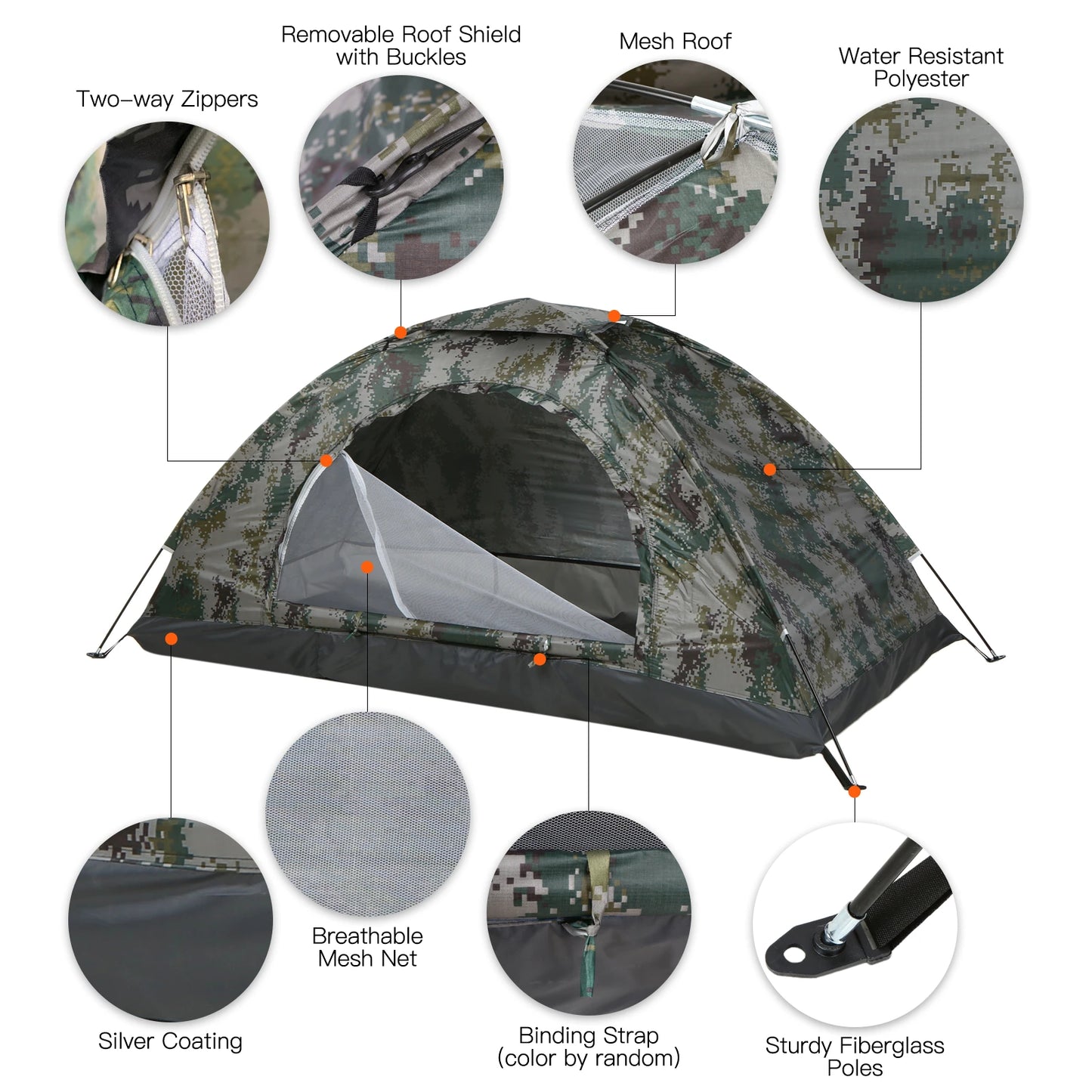 Portable Camping Hiking Fishing Tent Climbing Outdoor Ultralight Tent Single Layer Anti-UV Coating UPF 30+ Outdoor Equipment