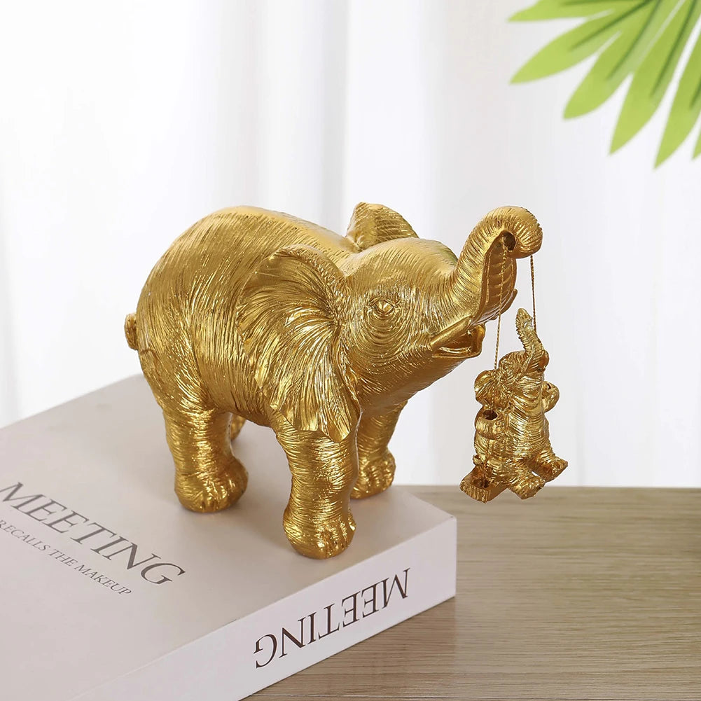 Gold/Silver Animal Elephant Sculpture Brings Good Luck Cute Elephant Figurines Swing Elephant Decor for Home Living Room Decor