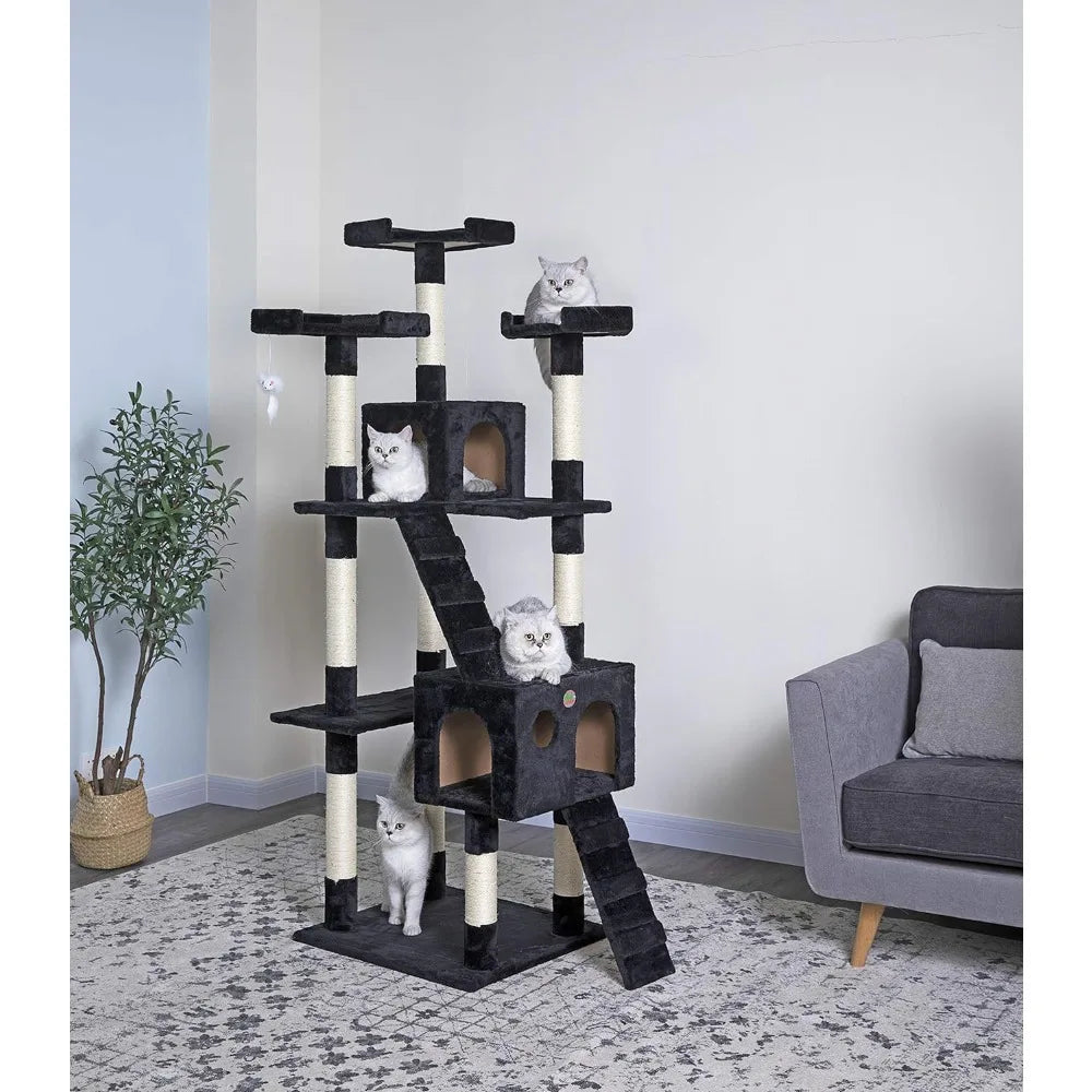 Extra Large Cat Tree Tower Condo Cat House for Large Indoor Cats Play Scratch Hide Climb Activity Furniture With Toy Pet Trees