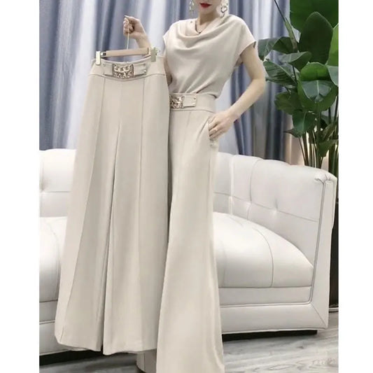 Casual Wide Leg Pants Set All-Matching Office Lady Trousers Women's Clothing Fashion Matching Two-Piece Summer Thin Work Pants