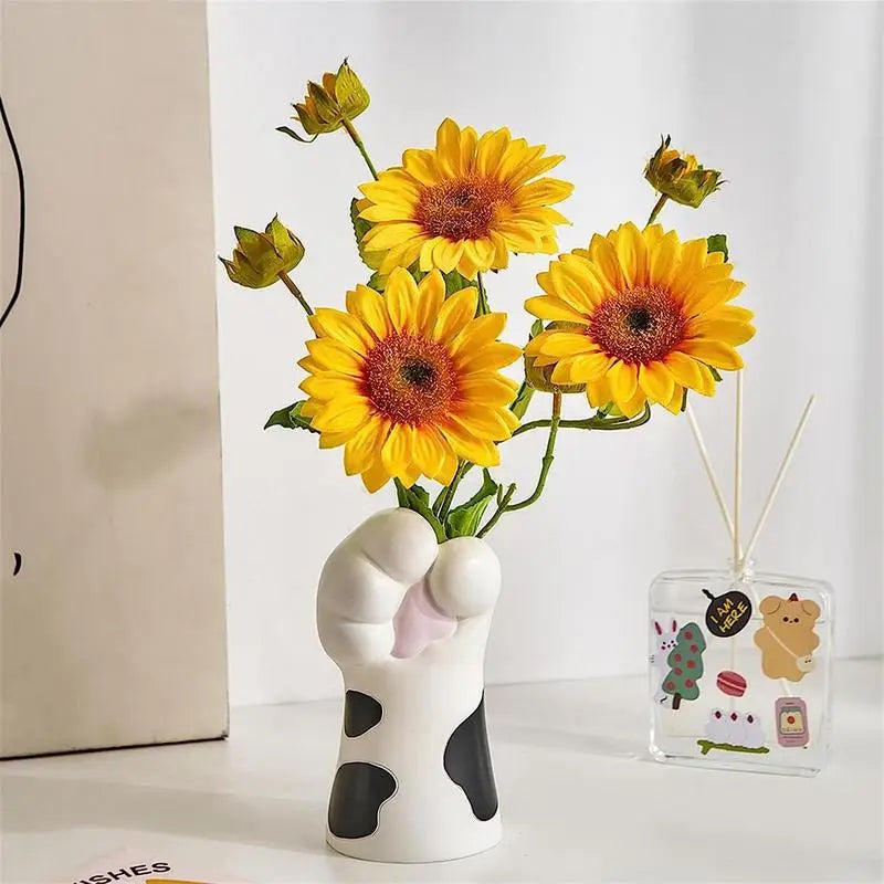 Cat Paw Vase Cute Cartoon Cat Claw Flower Vase Resin Craft Ornament Table Centerpiece Decor Modern Living Room Decoration