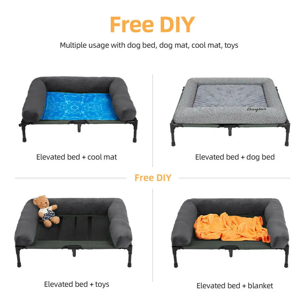 Dog Bed for Dogs and Cats Indoor Outdoor Elevated Pet Lounger Bed with Detachable Plush Bolster Cooling  Summer L XL 2XL