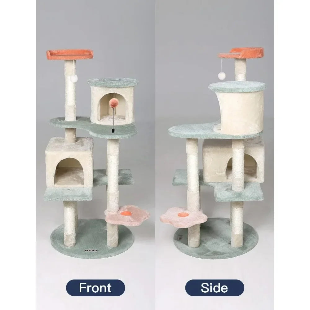 HYABi 53 Inch Flower Cat Tree Cat Apartment Plush Habitat Kitten Amusement Platform House Furniture (Large 5 Platforms)