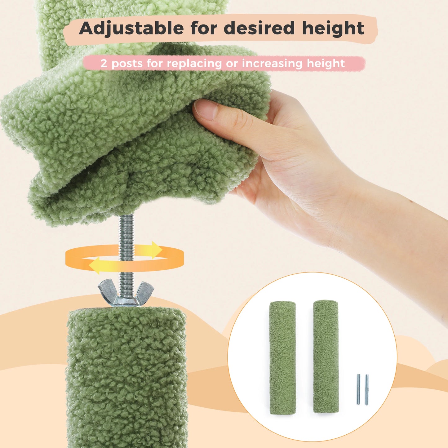 Adjustable 216-285cm Height Cactus Cat Tree with Condo Hammock High Cat Tower Scratching Post for Cat Jumping Platform Cat Toys