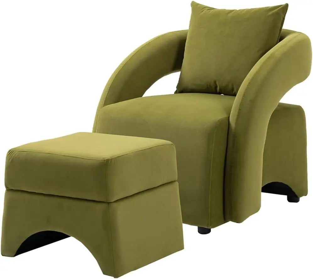 Modern Accent Chair with Ottoman,Velvet Upholstered Armchair and Ottoman Set,Single Sofa with Lounge Seat,Comfortable Club Chair