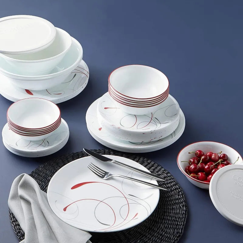 Corelle Vitrelle 78-Piece Service for 12 Dinnerware Set Triple Layer Glass and Chip Resistant Lightweight Round Plates