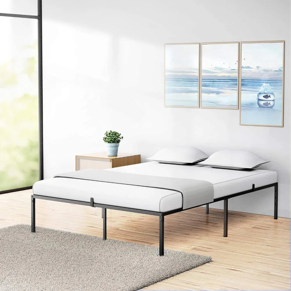 Full Metal Platform Bed Frame with Sturdy Steel Beds Slats,Mattress Foundation No Box Spring Needed Large Storage Black BedFrame