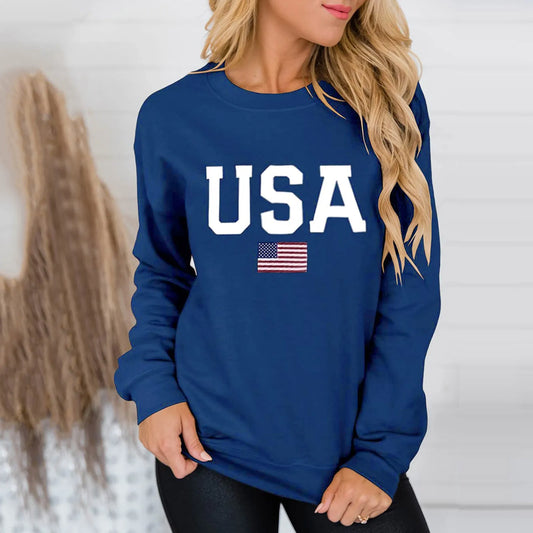 Letter USA Sweatshirt Women Fashion Long Sleeve Hoodies Chic Pullovers Tops Harajuku Jumper Casual Loose Sweatshirts Moletom