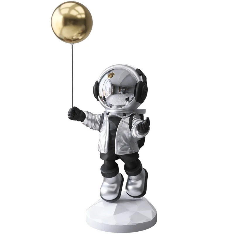 Floating Astronaut Statue Decor with Metal Tray Resin Spaceman Large Sculpture Key Tray Holder Living Room Home Decor Ornament