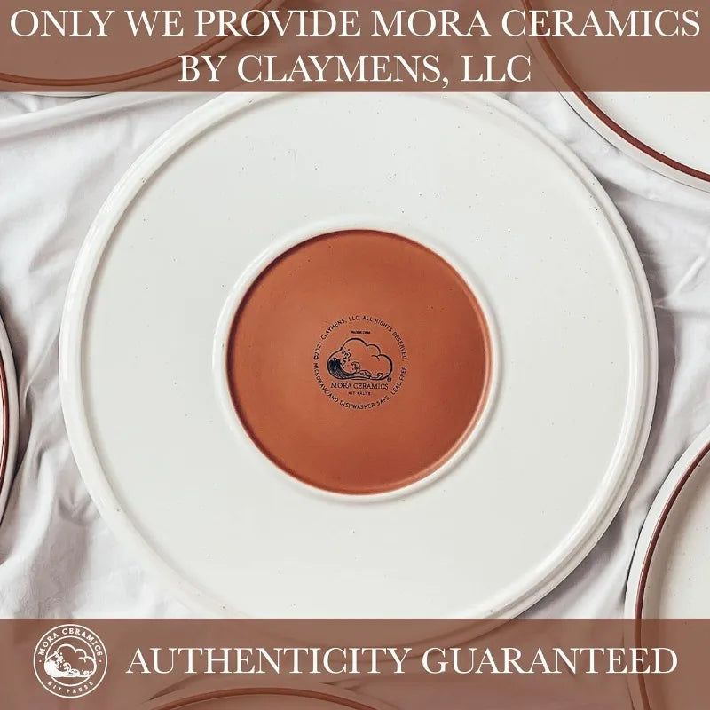 Mora Ceramic Flat Plates Set of 6-8 in - The Dessert, Salad, Appetizer, Small Lunch, Etc Plate（Earl Grey/VanillaWhite）optional