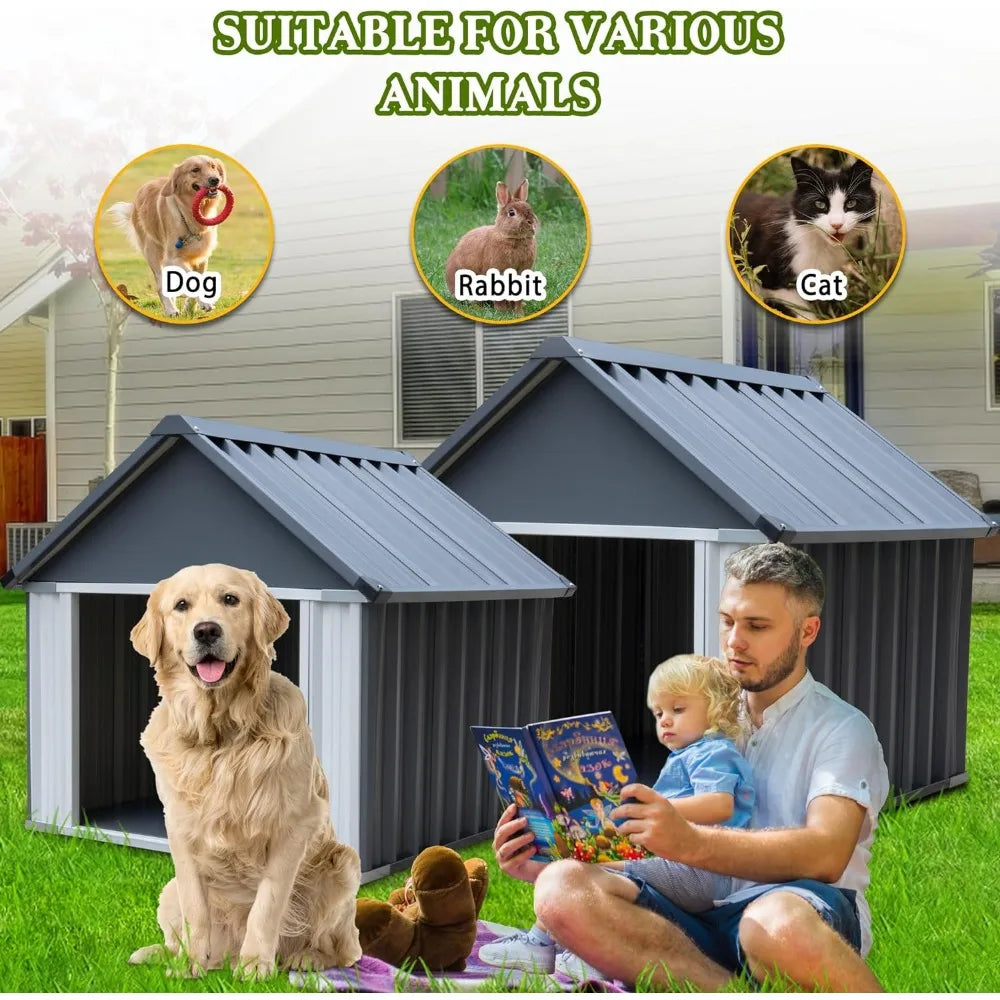 Large durable indoor outdoor dog house, weatherproof and waterproof puppy shelter, easy to assemble medium dog kennel