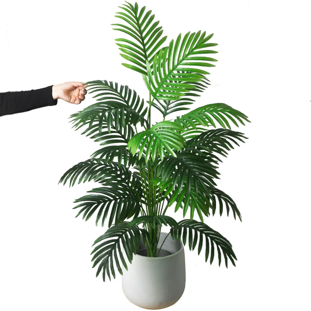 90-120cm Large Artificial Palm Tree Tropical Fake Plants Green Plastic Palm Leafs Big Monstera Tree Branch For Home Garden Decor