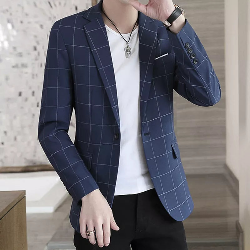 2023 Fashion New Men's Casual Business Plaid Slim Fit Formal Dress Blazers Jacket Suit Coat