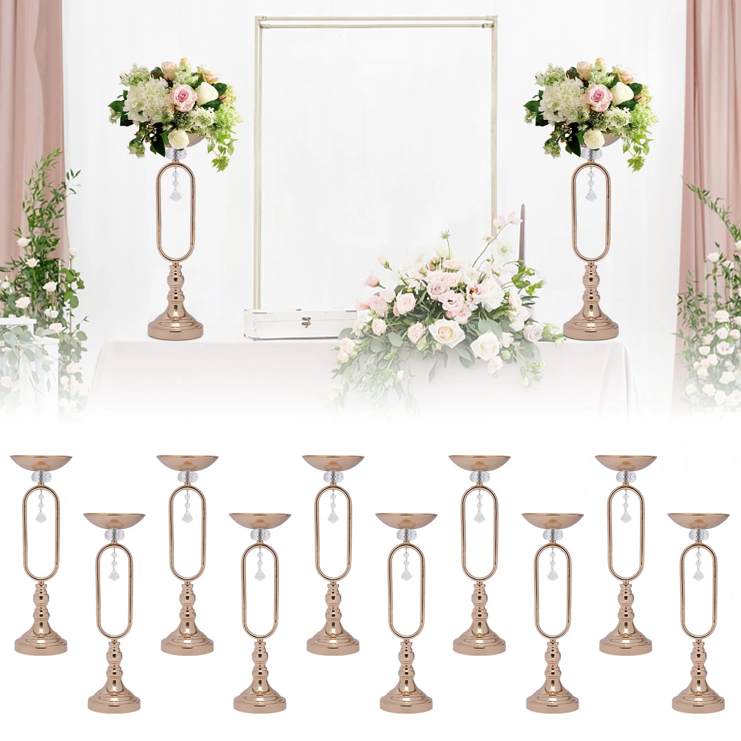 19.5in Tall Metal Flower Display Vases Stand Set Gold Flower Vase Wedding Candle Holder Reception Table Centerpiece for Party