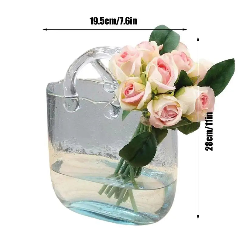 Handbag Shape Clear Vase Mini Crystal Fish Tank Desktop Glass Basket Vase For Home Decor/Enterpiece/Events/Office/Garden/Wedding