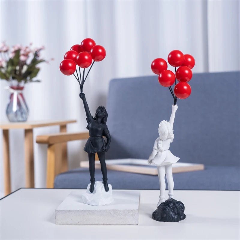 Nordic Banksy Flying Balloon Girl Statue Ornaments Home Decor Modern Art Resin Figurine Sculpture Living Room Desk Decoration