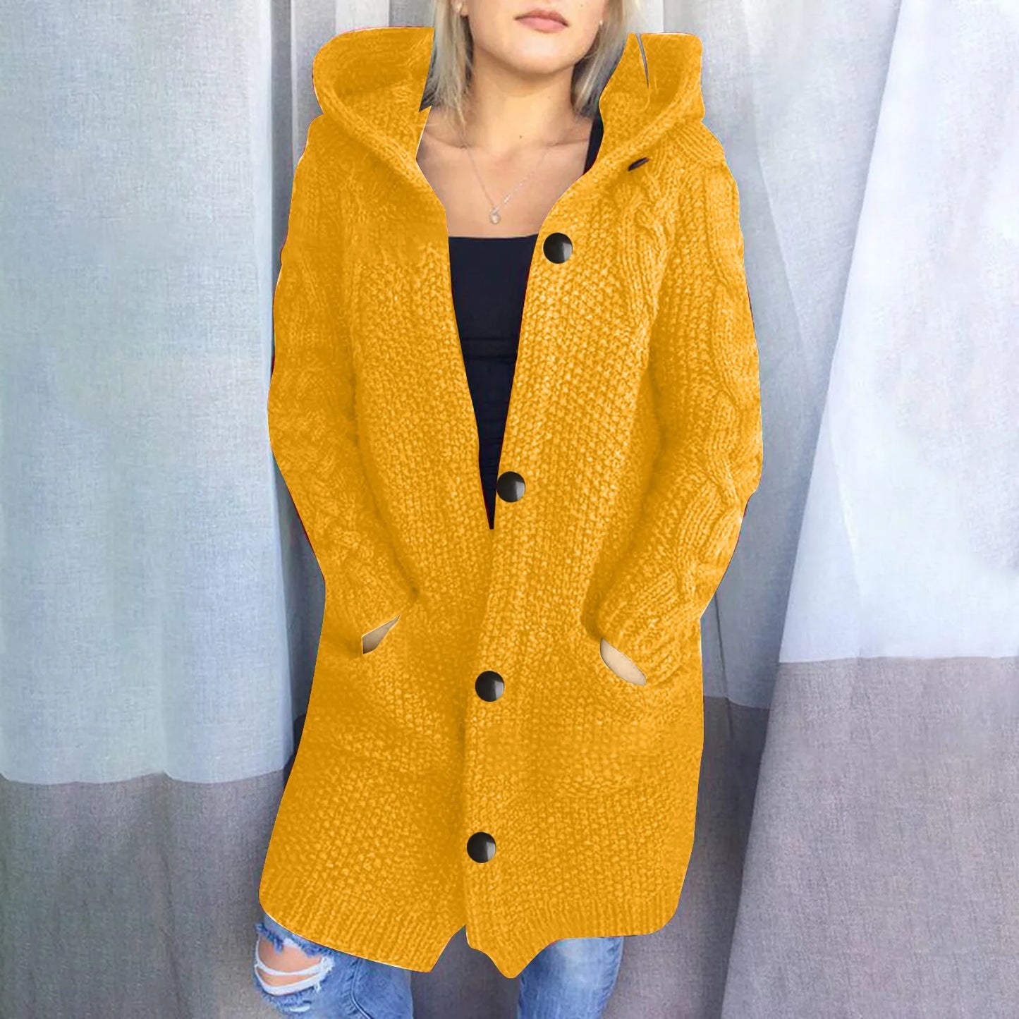 Women's New Casual Long Sleeve Ladies Solid Coats Thickened Sweater Cardigan Hooded Sweater Large Size Women Long Sweater Coats