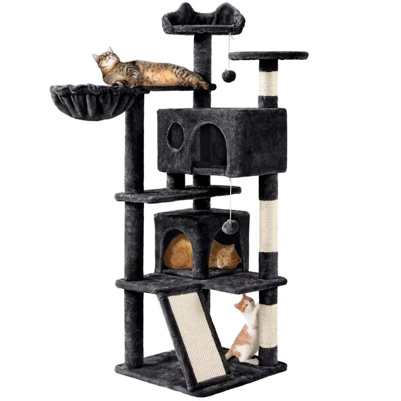 SmileMart 54" Double Condo Cat Tree with Scratching Post Tower, （Black/Pink）optional