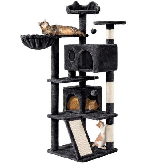 SmileMart 54" Double Condo Cat Tree with Scratching Post Tower, （Black/Pink）optional