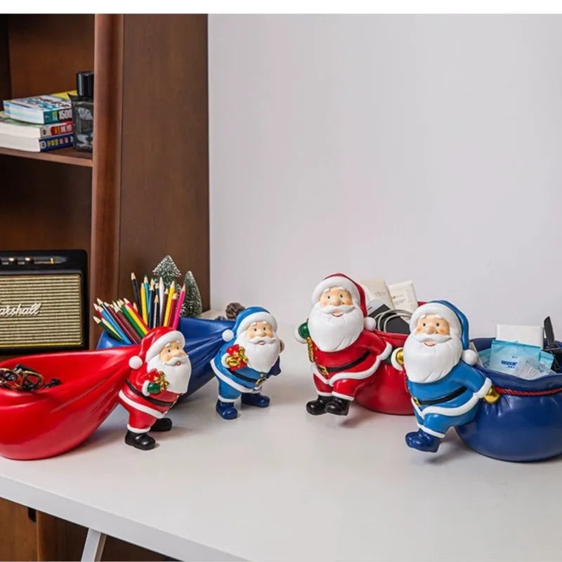 Christmas Santa Claus Figure Statues Resin Crafts Storage Sculpture Desktop Holder Ornament Living Room Interior Home Decor Gift