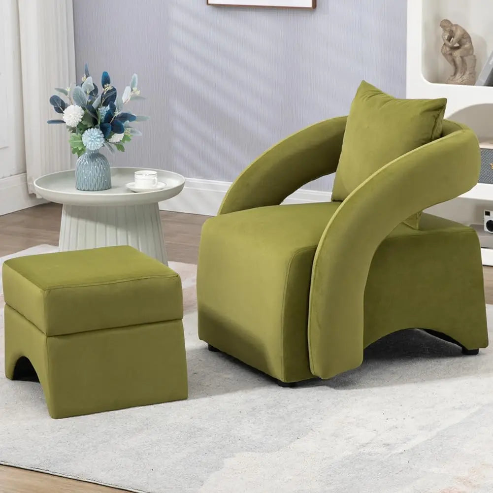 Modern Accent Chair with Ottoman,Velvet Upholstered Armchair and Ottoman Set,Single Sofa with Lounge Seat,Comfortable Club Chair