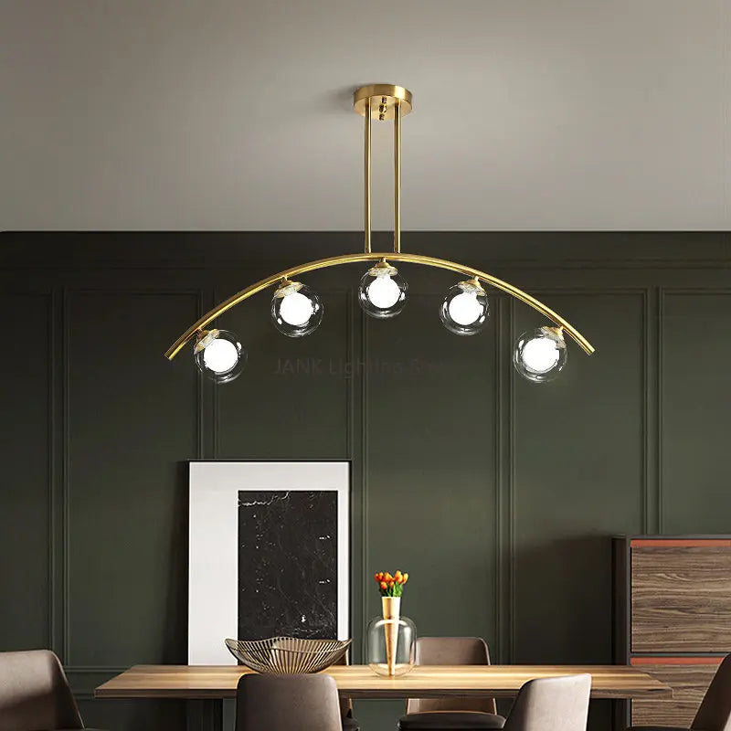 Modern Bridge Design Glass Ball Led Pendant Lamp Restaurant Living Room Kitchen Bedroom Gold Chandelier Minimal Decorative Light