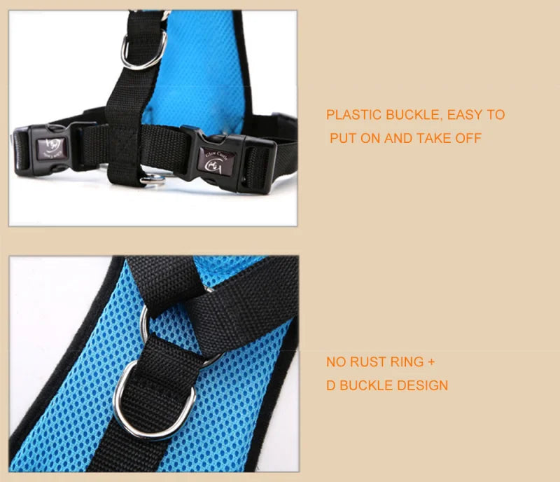 Dog Harness Leash Outdoor Training Dog Snack Bag Breathable Mesh with Adjustable Straps Car Automotive Seat Safety Belt