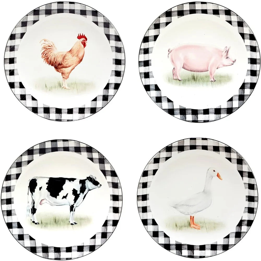 Service for 4 Dish International Farm 16 Piece Dinnerware Set Kitchen Tableware Set of Plates Dinner Sets Multicolored Plate Bar