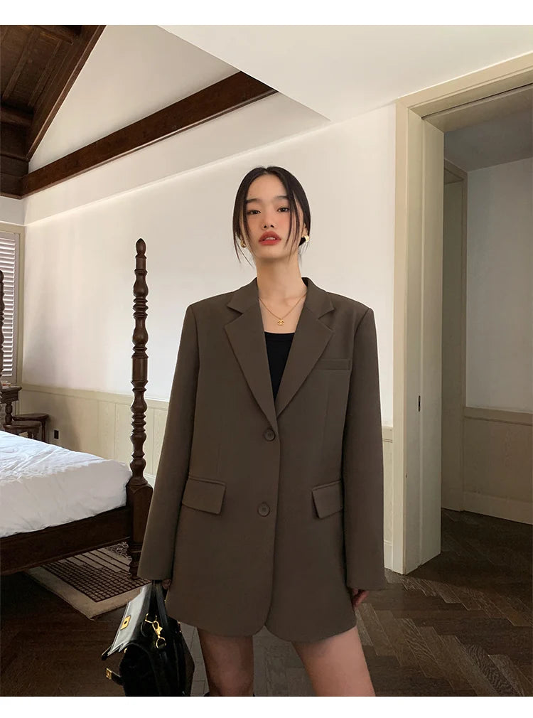 Black Long Sleeved Suit Jacket For Women's Fashion Korean Back Split Office Lady Blazer Coat 2023 Spring Autumn Jacket Coat