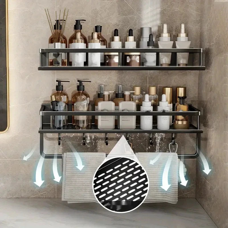 1 Piece Bathroom Rack Wall-Mounted Shampoo And Cosmetic Storage Rack Aluminum Shower Shelf Towel Toothbrush Tooth Cup Storage To