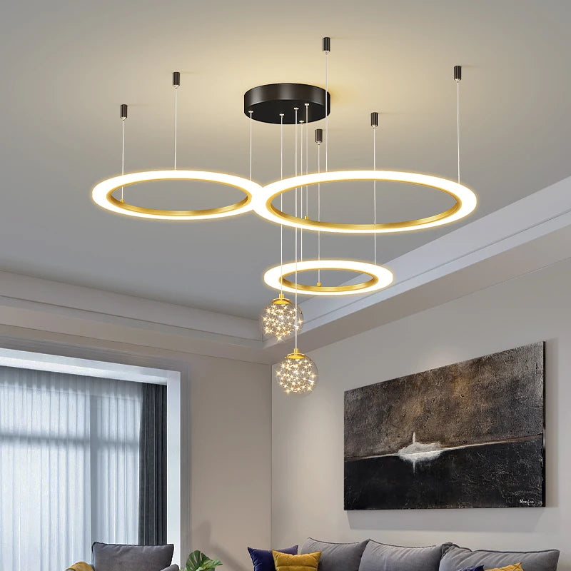 Remote Dimming Modern Chandeliers For Living Room Dining Bedroom Pendant Lamps Gypsophila Decor Lustre Round Rings Droppshiping