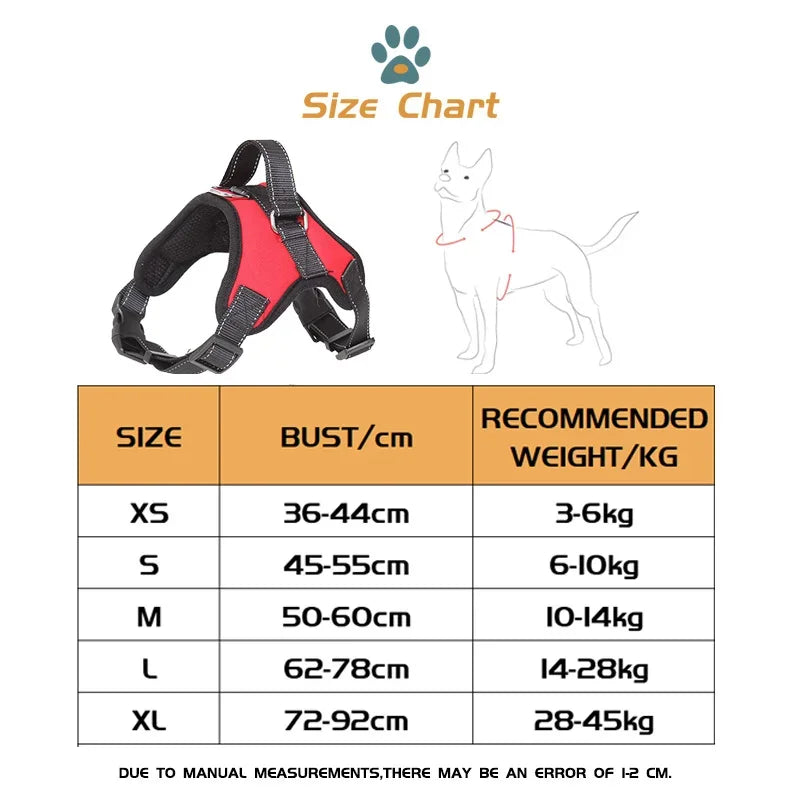 Dog Harness Vest Adjustable Pet Chest Strap Reflective Outdoor Training Dog Collars Harness Lead for Small Medium Large Dogs