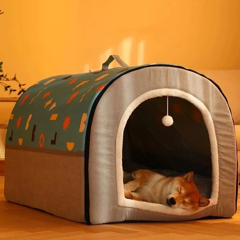 Pet Dog Bed Mat Deep Sleep Warm Winter Tent Cozy Geometric House Nest Removable Washable for Medium Large Dogs Pet Supplies