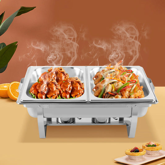 9.51 QT Chafing Dish Buffet Set stainless Steel Foldable Rectangular Chafer Full Size w/Water Pan, Food Pan, Fuel Holder and Lid