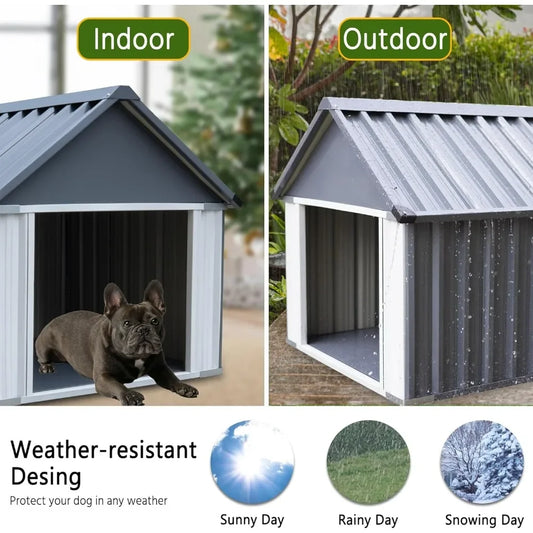 Large durable indoor outdoor dog house, weatherproof and waterproof puppy shelter, easy to assemble medium dog kennel