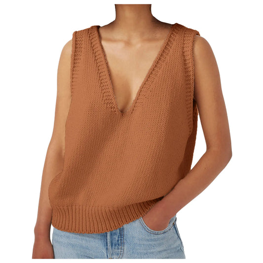 Women Sweater Vest V-neck Knitted Top 2022 New Korean Fashion Knitwear Spring Autumn Jumper Female Solid Sleeveless Pullover