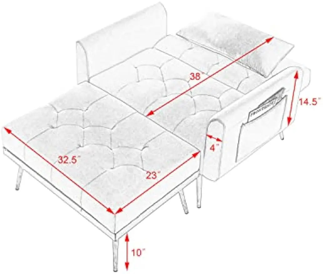 Recline Sofa Chair with Ottoman, Two Arm Pocket and Wood Frame for Dorms Apartments Studios Office, White desk and floor chair