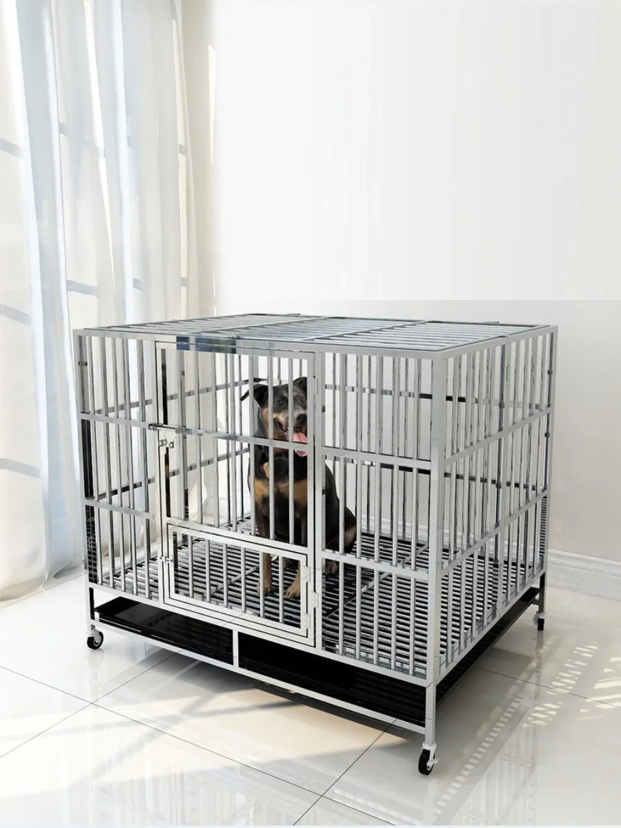 Stainless Steel Dog Cage for Small and Medium Dog Square Kennel with Toilet Indoor Pet Cage Cage with Fence Dog House Indoor