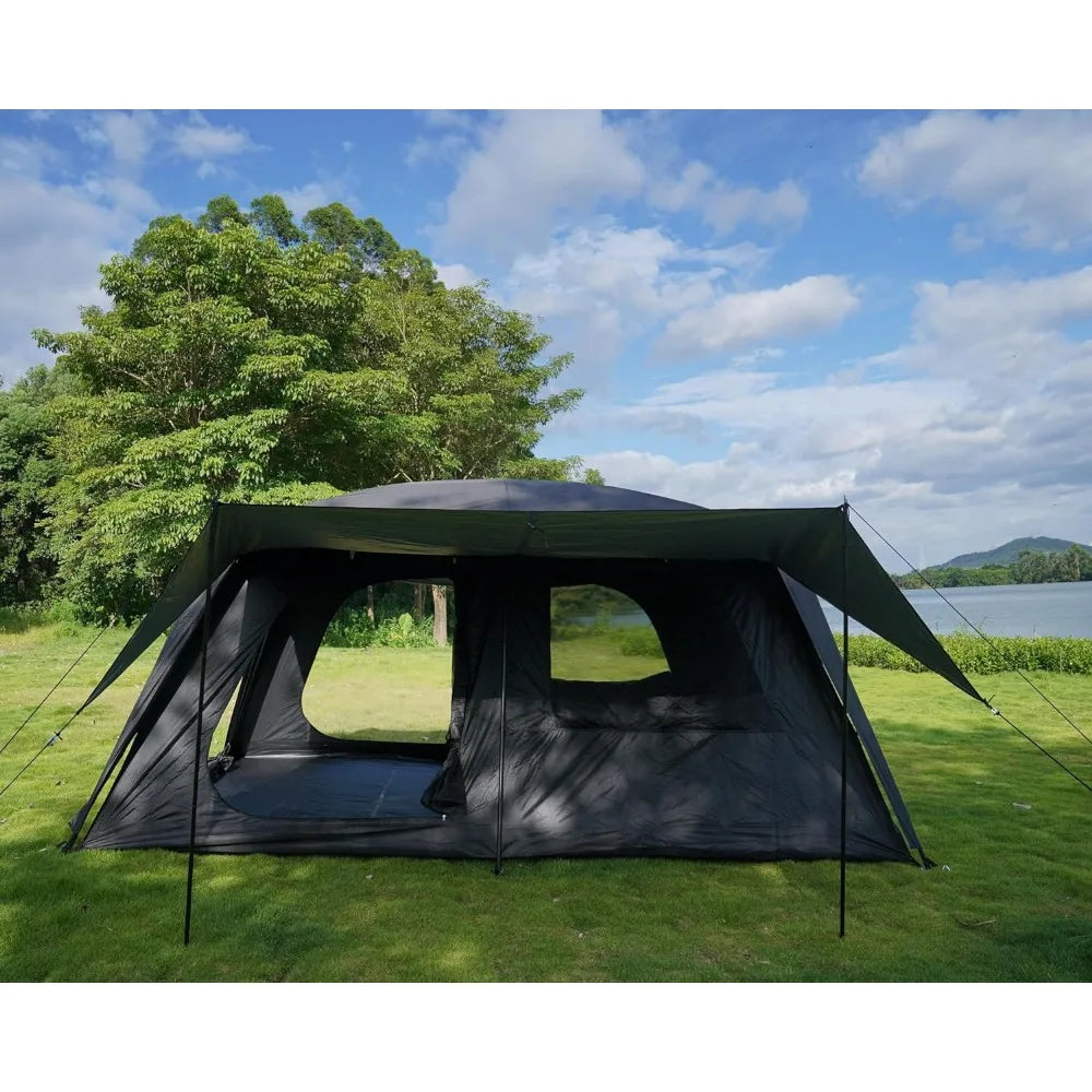 4-6 Person Camping Tent with 3 Door 2 Room Large Family Cabin Tents, Double Layer Waterproof Portable Glamping Tent