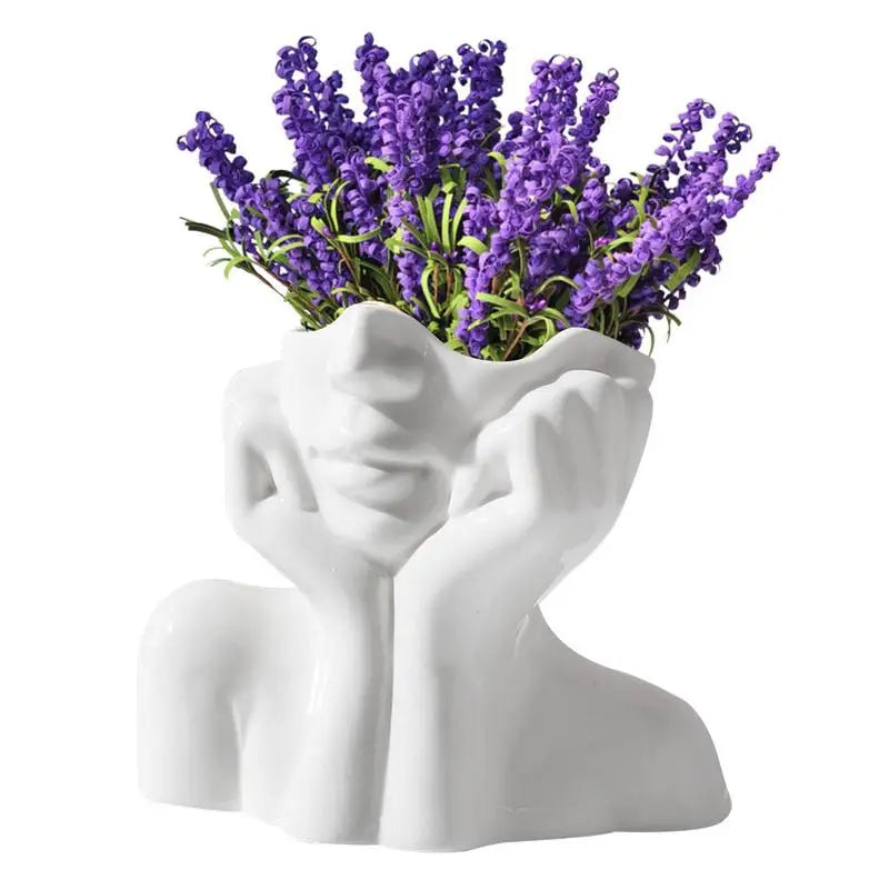 Modern Simple Ceramic Human Face Flower Vase Human Head Plant Flower Pot Nordic Art Flower Creative Vase Home Living Room Decor